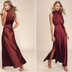 LULU's Elegant Sophisticated Chic Sexy Modest Satin Holidays Modest Maxi